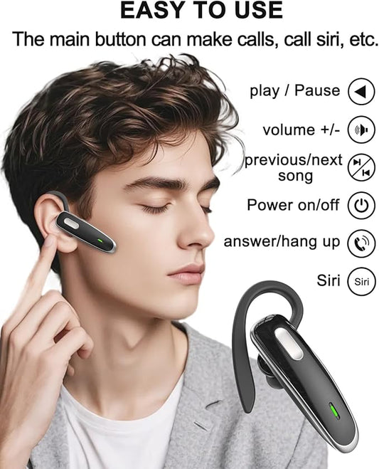 Bluetooth Headset, V5.1 Ultralight Wireless Handsfree Earpiece Cell Phone with Noise Cancellation Microphone for PC Tablet/Laptop Computer, Headphones for Trucker/Driver/Business- Black