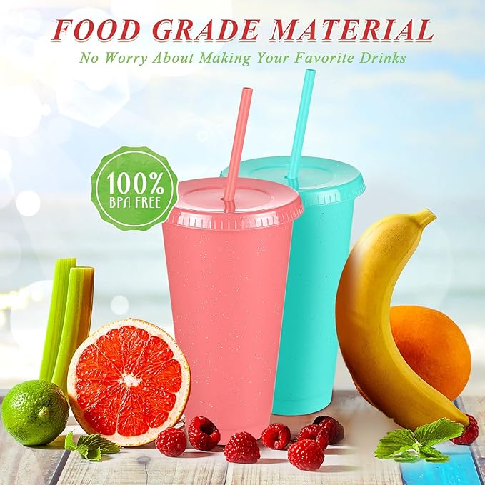 Honeydak 30 Pack Tumbler with Straw and Lid Bulk Glitter Plastic Cups Water Bottle Iced Coffee Travel Mug Reusable Party Favor Cups for Birthdays travel 24-27 oz (Vivid Color)