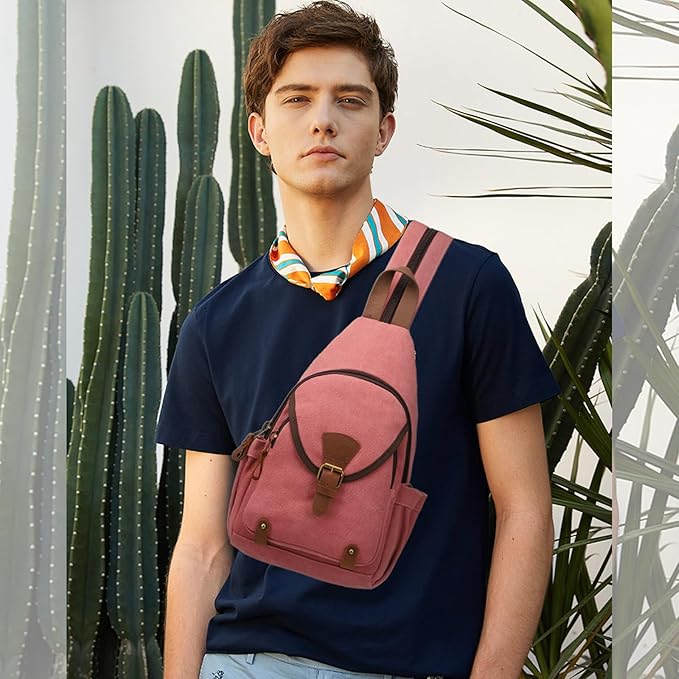 KouLi Buir Canvas Sling bag,Small Crossbody Backpack,Convertible Chest Bag Casual Daypack For Outdoor Cycling Hiking Travel