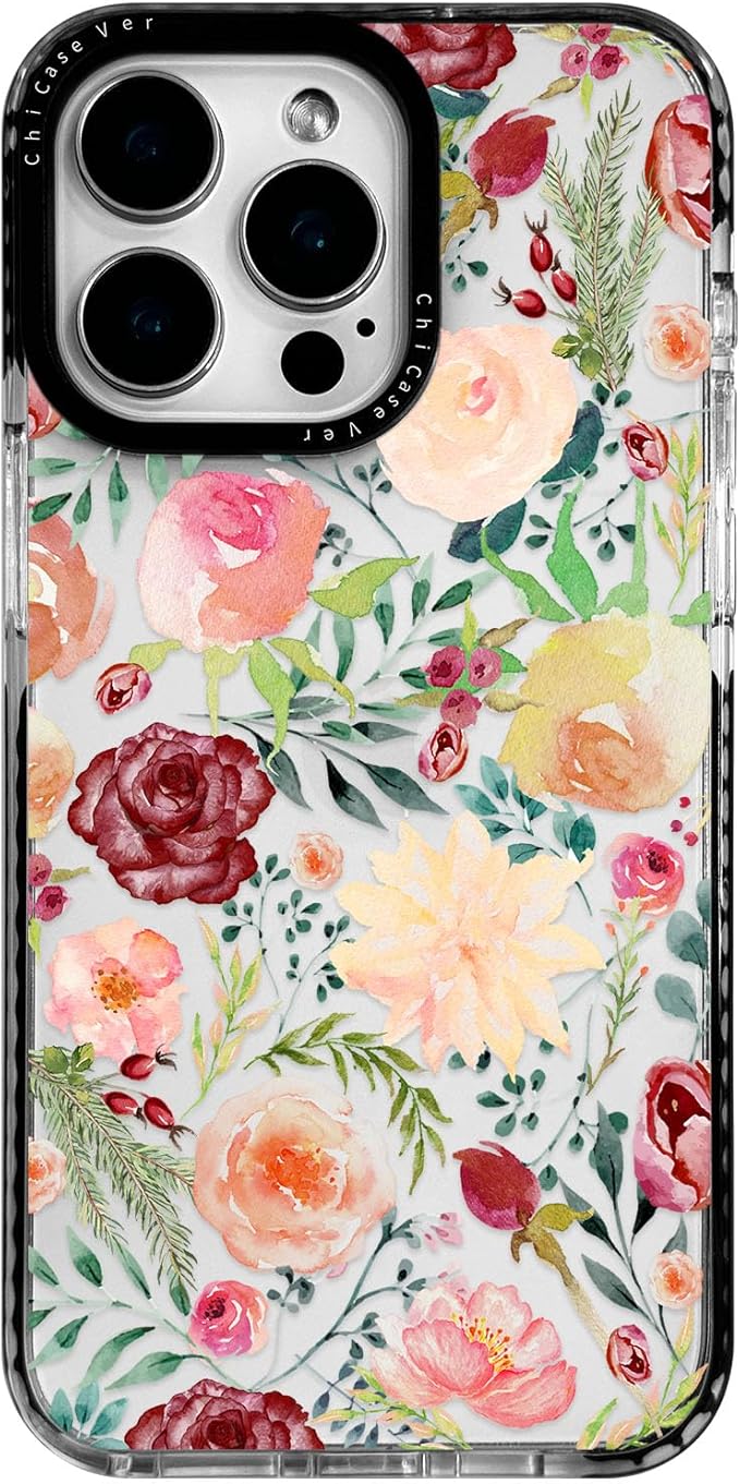 for iPhone 16 Pro Max Case, Watercolor Rose Garden Pattern, Military-Grade Drop Protection, Cute Soft Slim TPU Protective Cover with Camera Lens Protection for Women & Girls