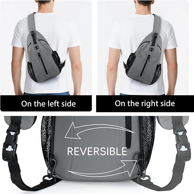 LEDAOU Crossbody Sling Bag for Men Anti-Theft Sling Backpack Cross Body Shoulder Chest Bag Fanny Pack Travel Hiking (Grey)