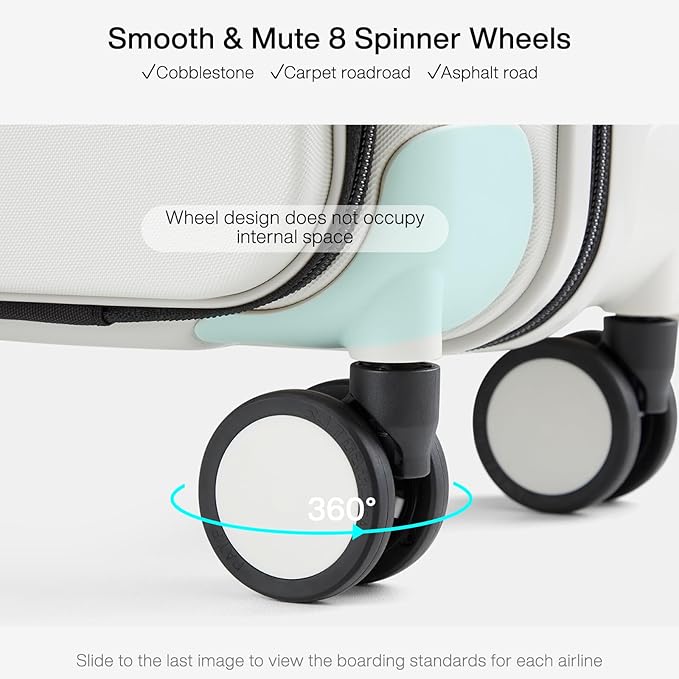 Hanke Grace Expandable Carry On Luggage with Wheels Airline Approved Hard Shell Suitcases with Front Pocket，Top Opening Luggage with TSA Lock for Short Business Travel, Smoke White.