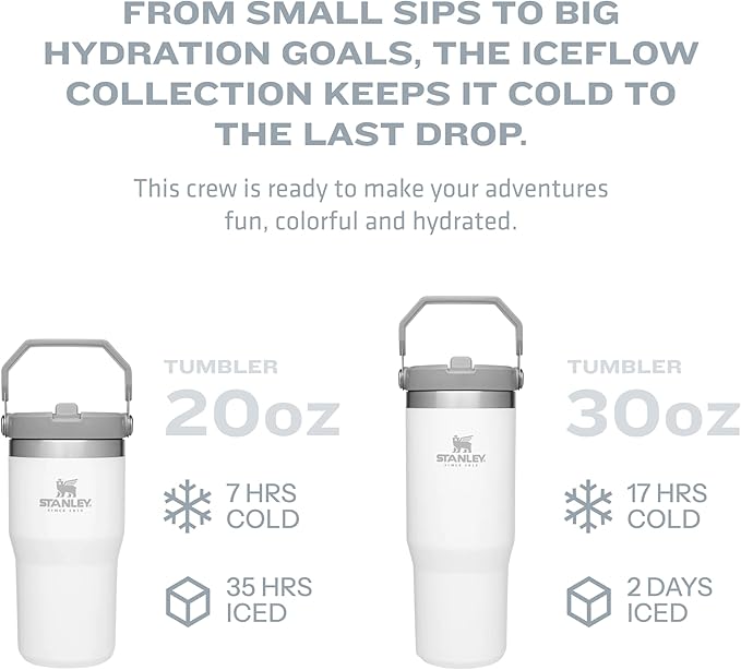 Stanley IceFlow Stainless Steel Tumbler with Straw - Vacuum Insulated Water Bottle for Home, Office or Car - Reusable Cup with Straw Leak Resistant Flip - Cold for 12 Hours or Iced for 2 Days (Polar)