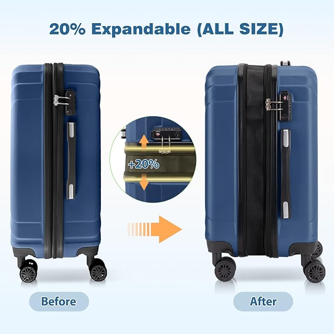 AnyZip Expandable Luggage Sets, 3 Piece Hard Shell Suitcase, Rolling Lightweight Travel Suitcases Sets with Wheels TSA Lock 20 24 28 Inch (Blue)