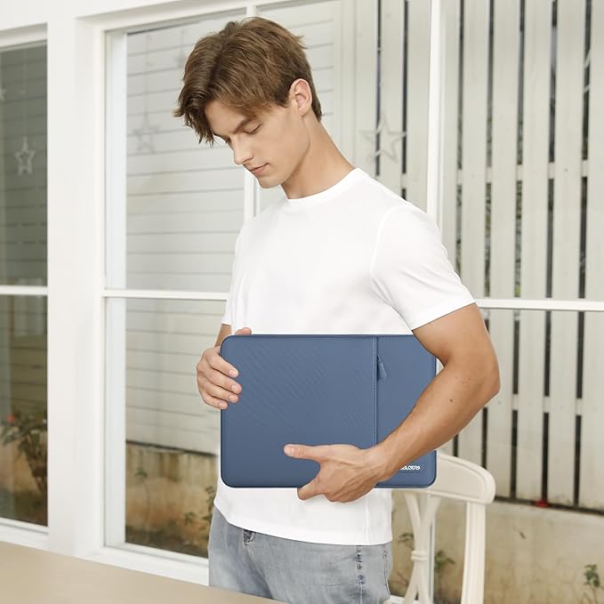 MOSISO Laptop Case 16 inch, 15-15.6 inch Laptop Sleeve Compatible with MacBook Pro 16 M4 M3 M2 M1, HP Acer Dell Lenovo ASUS Notebook, Polyester Vertical Computer Sleeve Bag with Pocket, Steel Blue