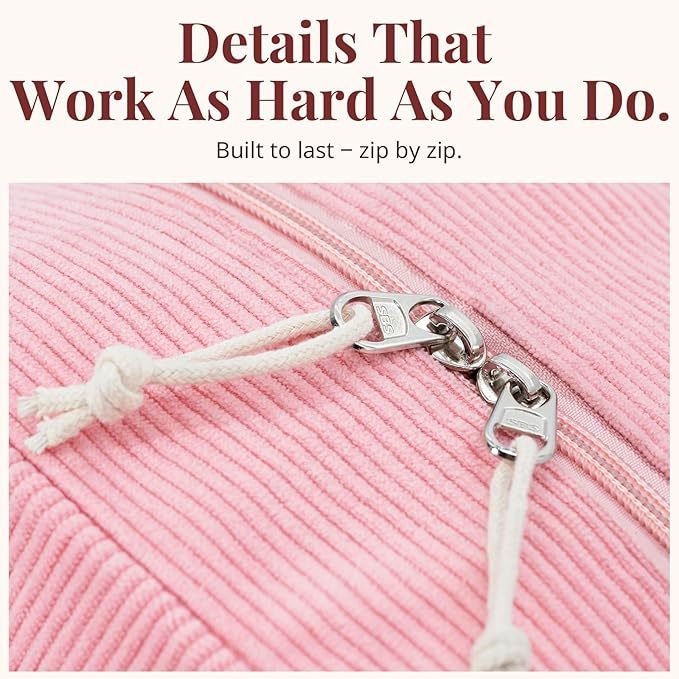 Insulated Sugar Pink Lunch Bag for Women, Stylish Corduroy Tote with Aluminum Lining, Large Capacity Reusable Cooler for Work, Travel, or Beach, Beige Cream Water-Resistant Lunch Box