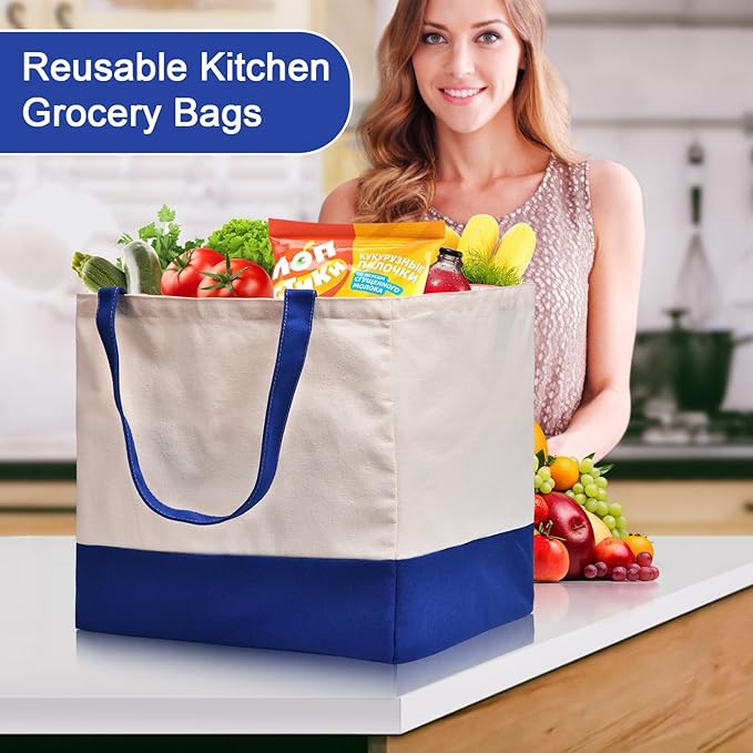 Canvas Reusable Grocery Bags Heavy Duty, 8.3 gal Foldable Large Canvas Tote Bag with Handles, Holds 60 lbs Canvas Shopping Bags, 1 Pack