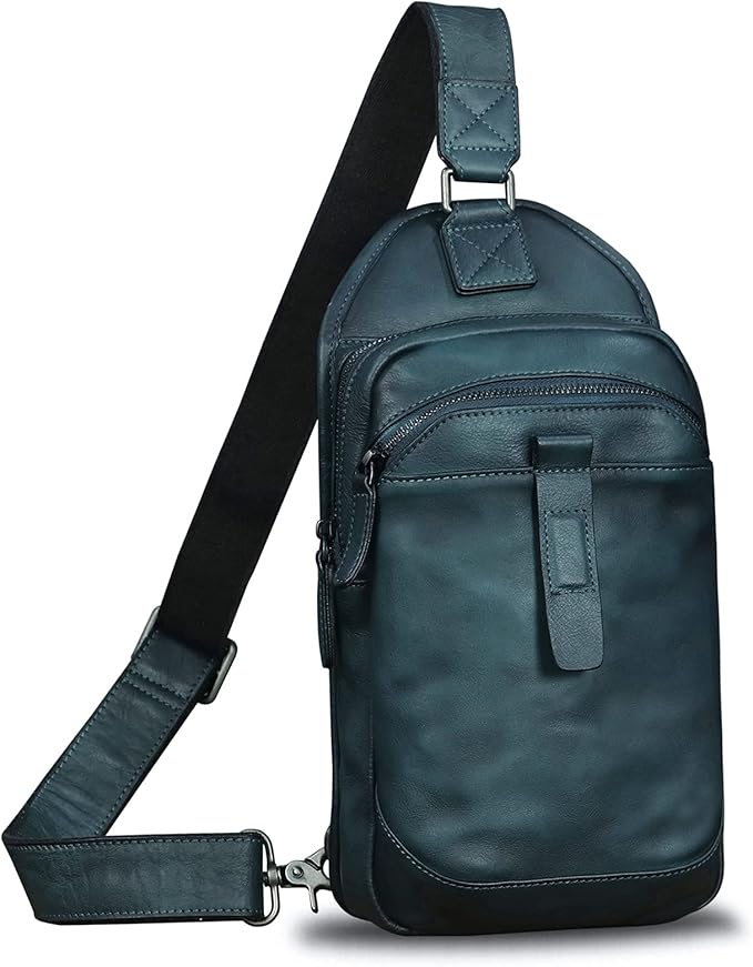 LRTO Genuine Leather Silng Bag for Men and Women Retro Leather Sling Backpack Purse Shoulder Crossbody Bag Chest Bag