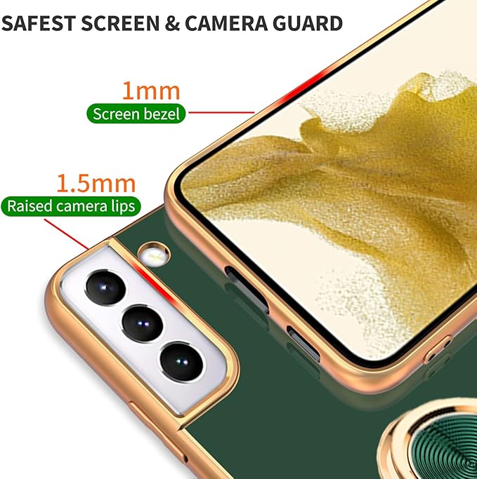 Tnarru Compatible for Samsung Galaxy S22 Plus Case with Ring Holder Kickstand [with Magnetic] Soft TPU Shockproof Electroplated Protective Phone Case for Galaxy S22+ 5G Green
