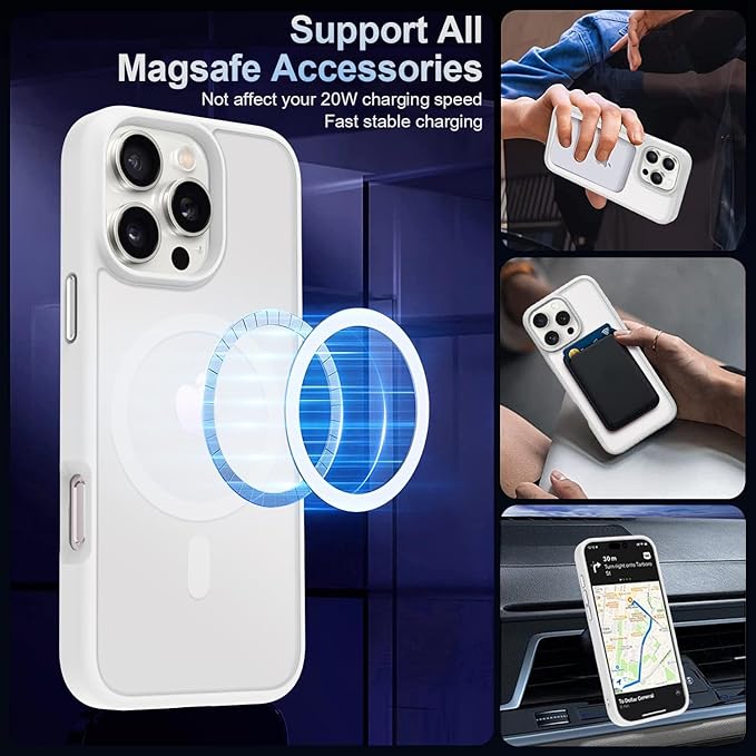 MOCCA Strong Magnetic for iPhone 16 Pro Max Phone Case, [Compatible with Magsafe][16FT Mil-Grade Drop Protection] Slim Translucent Matte Protective Cover Case for iPhone 16 Pro Max Case, Frosted White