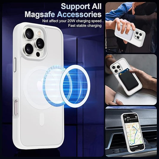 MOCCA Strong Magnetic for iPhone 16 Pro Max Phone Case, [Compatible with Magsafe][16FT Mil-Grade Drop Protection] Slim Translucent Matte Protective Cover Case for iPhone 16 Pro Max Case, Frosted White