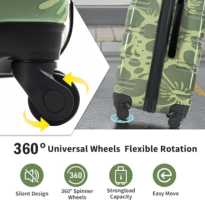 Merax Luggage Sets 3 Piece, Hardside Suitcase Set with Spinner Wheels, Lightweight Printing Luggage Carry on,20+24+28 IN,Green