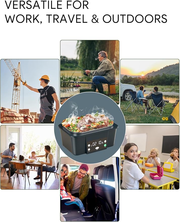 Heated Lunch Box Battery Powered with Automatic Heating, 16,000mAh Cordless Heatable Lunchbox for Adults, 1.6L Portable Food Warmer with Insulated Carry Bag Green