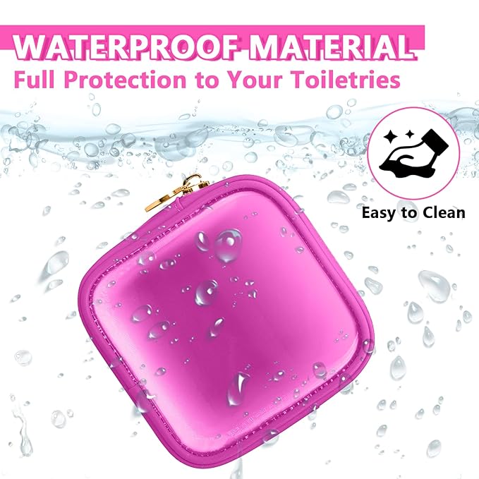 Clear Mini Makeup Bag, Small Nylon&PVC Cosmetic Travel Bag TSA Approved Toiletry Bag with Zipper, Preppy Transparent Coin Purse for Women Men Girls(Mini-Hot Pink)