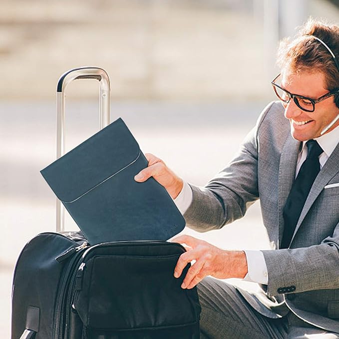 Allinside 15-16 inch Laptop Sleeve Case Compatible with MacBook Air 15 2023-2025/MacBook Pro 16 2021-2024, Waterproof PU Leather Laptop Sleeve Bag Protective Vertical Case Cover, Blue