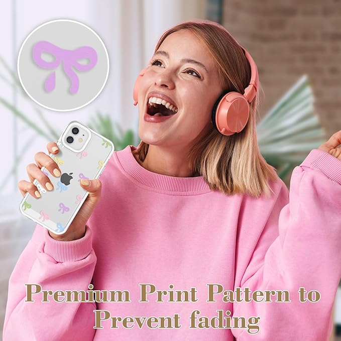 EYZUTAK Case for iPhone 11, Clear Cute Ribbon Bowknot Pattern Aesthetic Transparent Phone Case Raised Camera Protection Stylish Slim Soft Durable TPU Protective Cover for Women Girls - Colorful