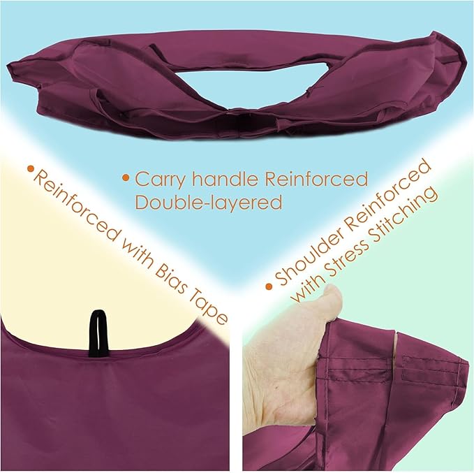 BeeGreen Burgundy Reusable Shopping Bags for Groceries 10 Pack DIY Reusable Grocery Bags Washable 50LBS folding with Zipper Carry Pouch Tote Gift Bags Durable Polyester