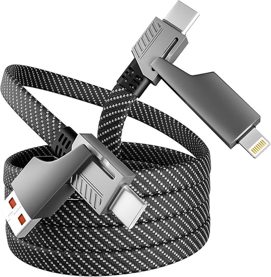4 in 1 Charging Cable Fast Charging 65W, USB C Cable 4-in-1 USB Multi Charging Cable with E-Mark Chip, Multiple iPhone Charger Cord for iPhone 16/15/14/13 Series/Pad/Android/Tablets and More(4FT)