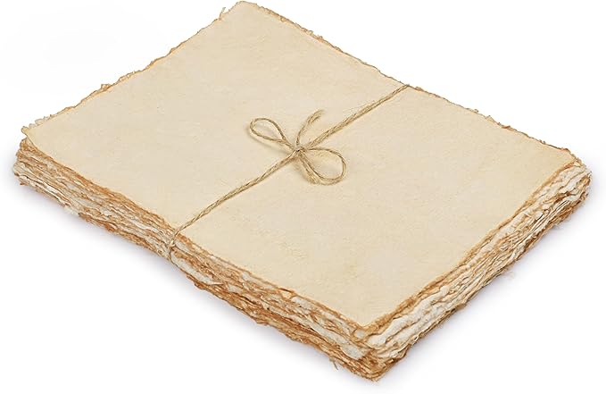 LEATHER VILLAGE Watercolor Paper - 9.5 X 12 inches, 50 Sheets - Mixed Media Watercolor Paper - 150 GSM Thick Deckle Edge Virgin Cotton Handmade Paper - Vintage Toned