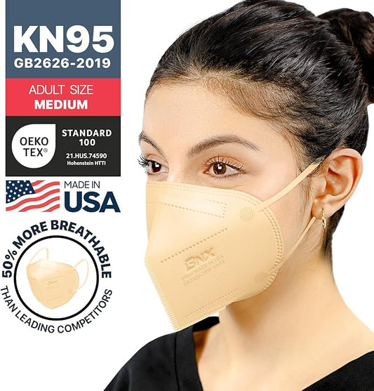BNX KN95 Face Masks Made in USA (Adult Large, Adult Medium, Kids Small) (Earloop) (Model: E95/E95M/E95S)
