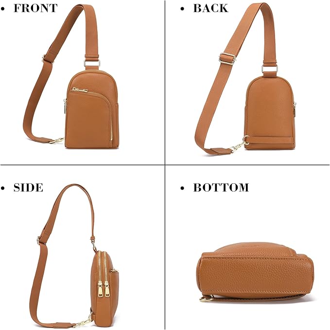 INICAT RFID Blocking Sling Bag Leather Crossbody Bags for Women Fanny Pack Cross Body for Woman Chest Bag for Travel 1.9L