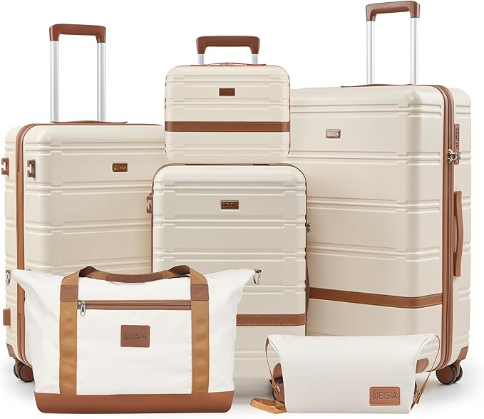 Luggage Sets, Suitcase with Spinner Wheels, PC+ABS Hardshell Travel Luggage Set with TSA Locks,Lightweight Rolling Luggage，Carry on suitcase with YKK Zippers (Beige)