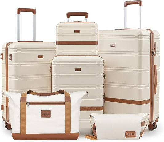 Luggage Sets, Suitcase with Spinner Wheels, PC+ABS Hardshell Travel Luggage Set with TSA Locks,Lightweight Rolling Luggage，Carry on suitcase with YKK Zippers (Beige)