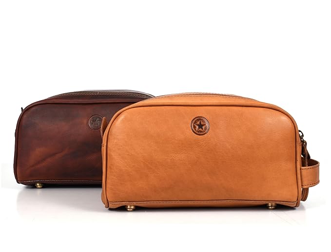 10" Premium Leather Toiletry Travel Pouch With Waterproof Lining | King-Size Handcrafted Vintage Dopp - Kit Gift for Father's Day By Aaron Leather Goods