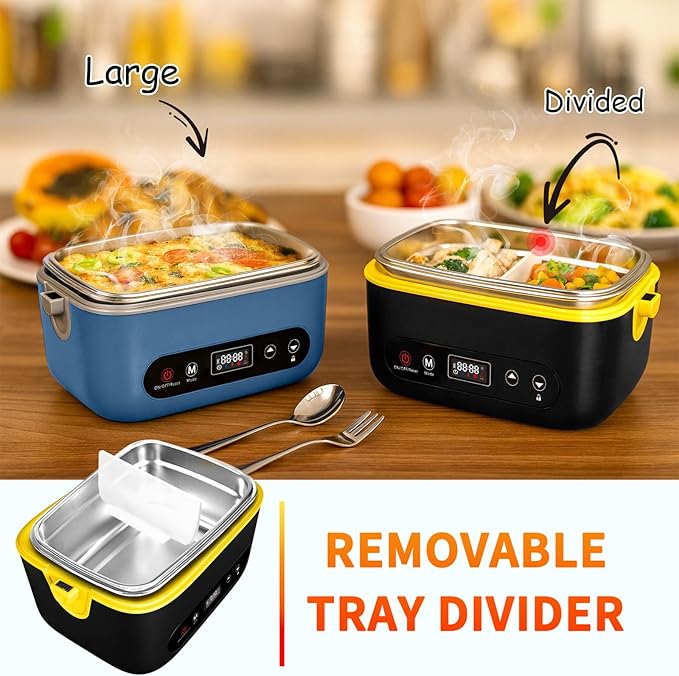 Cordless Electric Lunch Box,24000mAh Heated Lunch Box Battery Powered with Automatic Heating, 5Cups Portable Food Warmer,Multi-Mode Automatic Heating with an Insulated Bag and Utensils