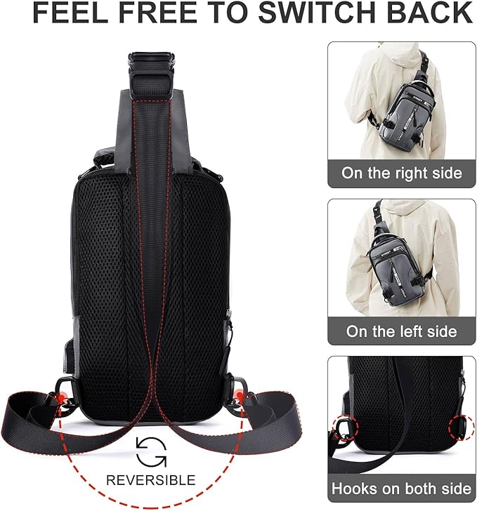 Sling Bag for Men Women, Mini Anti Theft One Strap Motorcycle Sling Backpack, Small Sling Chest Bag Daypack Crossbody Backpack for Casual Travel Hiking Gym Outdoor Sports Grey