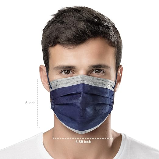 CSD Colo 50 Pcs Navy Blue Disposable Face Masks, 3 Ply Adult Mask with Elastic Ear Loop, Nose Bridge Clip, Breathable Comfortable Mask Great for Indoor, Outdoors Use (Denim Blue)