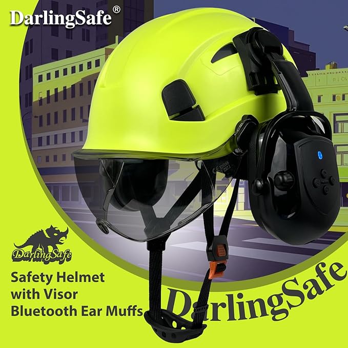Hard Hats with Visor Bluetooth Ear Muffs Safety Helmet with Visors Mounted Safety Ear muff Hardhats Vented ANSI Z89.1 OSHA