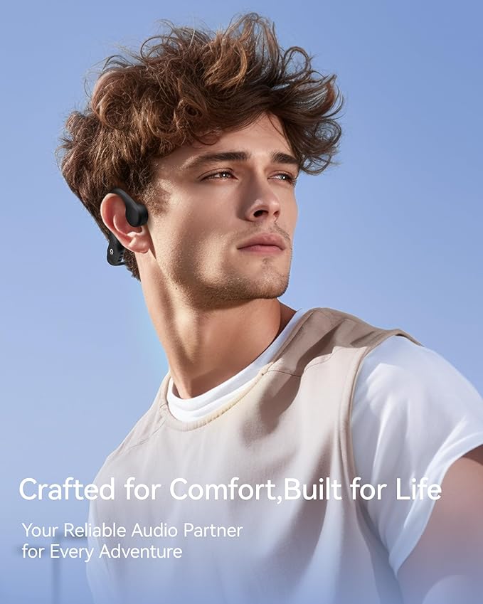 Open Ear Sport Headphones, Soft Silicone Wireless Bone Conduction Earphones, Powerful Bass, 10H Lasting, Multipoint Capable, Quick Charge, Built-in 32GB MP3