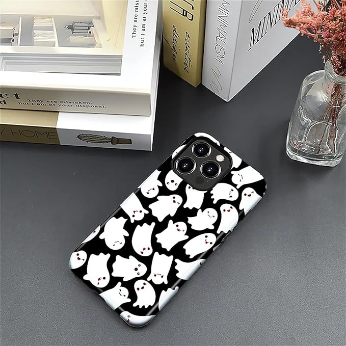 Case for iPhone 16 Pro Case,Halloween Ghosts Bats Design - Hybrid Dual Protection Silicone + Hard PC Shockproof Full Body Cover Slim Anti-Scratch Protective Case for Men Women