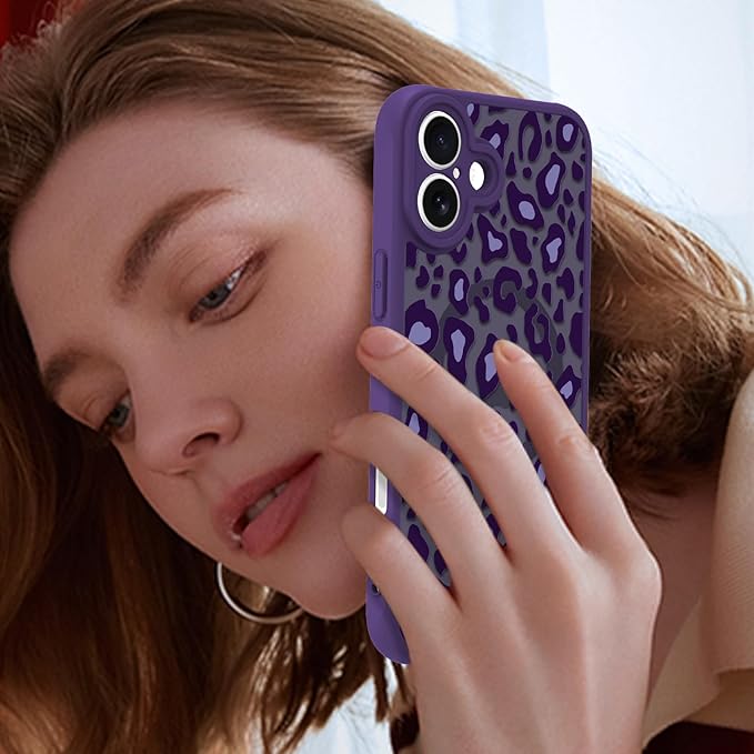 KANGHAR Case for iPhone 16 Purple Leopard Printed Pattern Cute Cheetah [Compatible with Magsafe] Protective Magnetic Case for Girls Women 6.1"