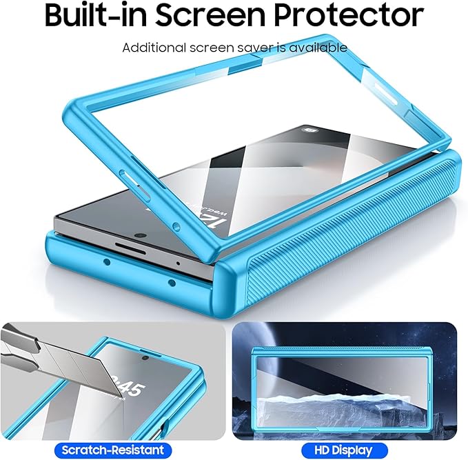 for Samsung Galaxy Z Fold 6 Case with Card Holder, Built in RFID Blocking & Slide Camera Cover & Hinge Protection & Full-Body Rugged Shockproof Wallet Case for Galaxy Z fold 6 (Lake Blue)