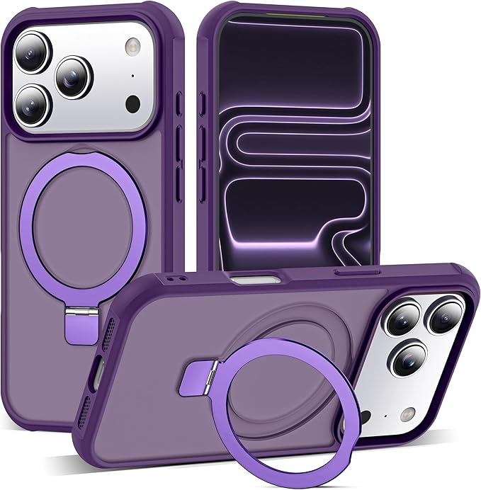 Compatible with iPhone 17 Pro Case with Invisible Magnetic O-Ring Stand Military-Grade Translucent Phone Case for iPhone 17 Pro 6.3" [Compatible with Mag-Safe][Great Grip Feeling], Purple