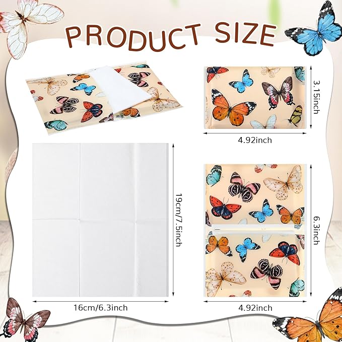 Geyee 50 Packs Facial Tissue Travel Packs Disposable Pocket Tissues for Wedding Guest Travel School Purse Home Supplies, 500 Sheets 3 Ply(Retro Butterfly)
