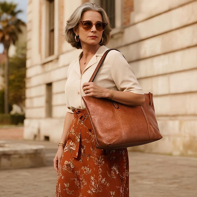 befen Genuine Leather Tote Bag for Women Large Work Tote Purse with Zipper Leather Shoulder Handbags with Adjustable Strap