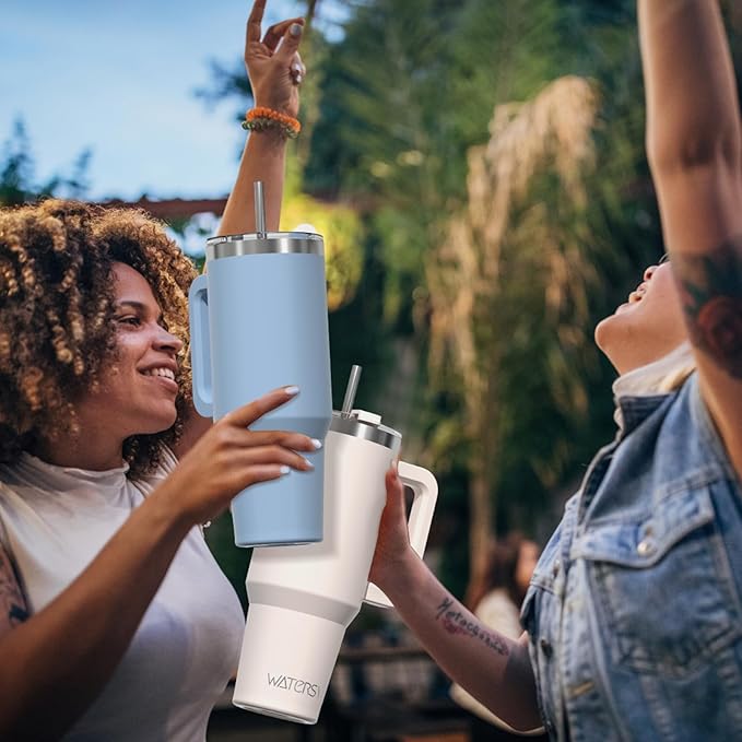 40 oz Tumbler with Handle,Tumbler with Lid and Straw,Double Wall Insulated Cup Stainless Steel Travel Mug(Cold for 34 Hours),Water Bottle for Iced Tea,Coffee,Cold Beverages(Smog Blue)