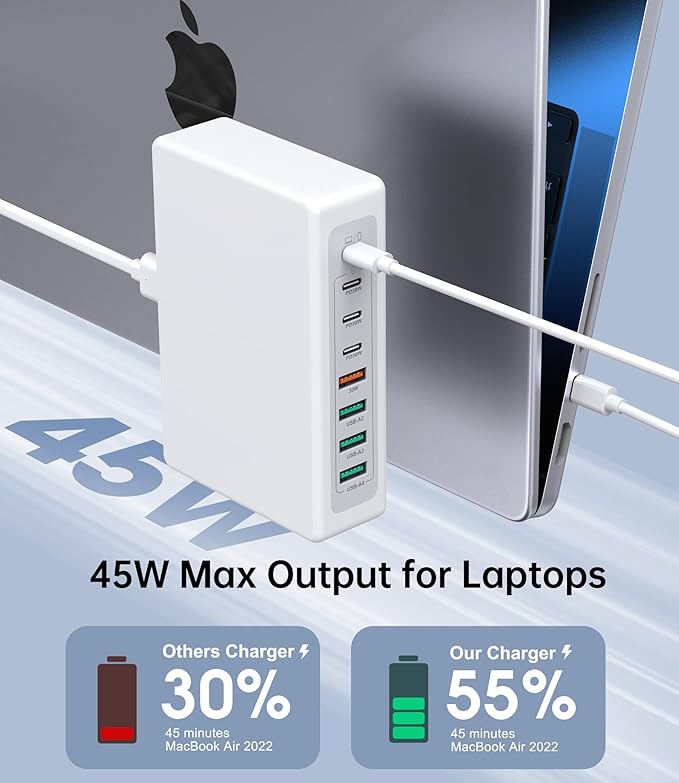210W USB C Fast Charging Station,8-Port USB C Charger Block Upgraded GaN III PD 45W Laptop Charging Adapter,Multiport Type C Charging Hub Compatible with MacBook Pro/Air,DELL,iPhone 17/16/15,Samsung