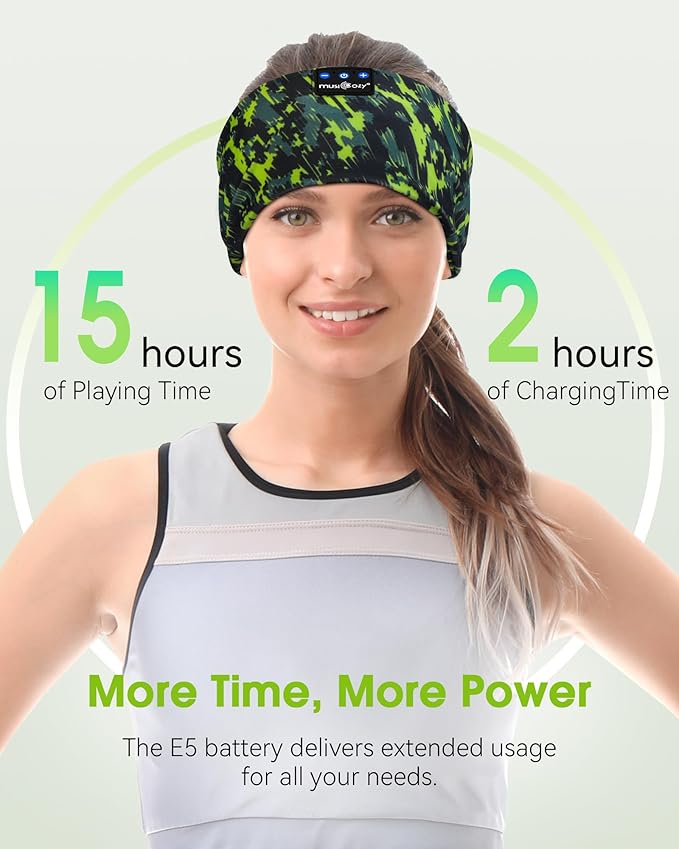 MUSICOZY Sleep Headphones Bluetooth Headband 5.4 Wireless Headband Headphones for Sleeping for Side Sleeper with Ultra-Thin HD Stero Speaker for Workout (Sketch Green)