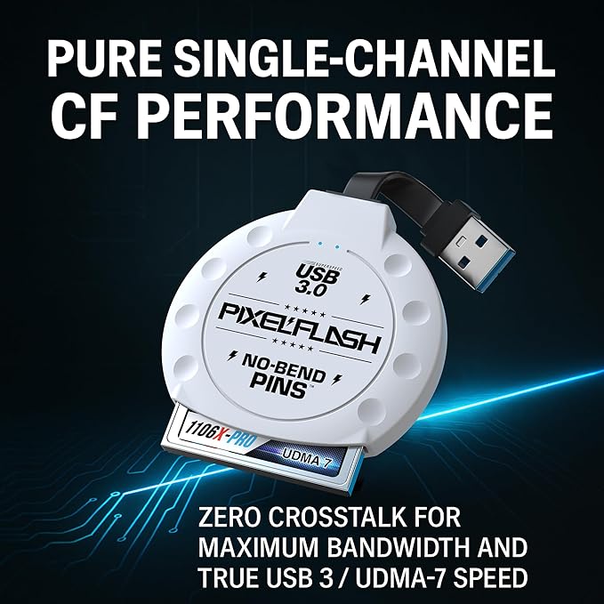 PixelFlash CF Card Reader (White) - Compact Flash Memory Card Adapter with Cabled USB 3.0, 5GB/s File Transfer, No-Bend Pins, Supports UDMA-7, Anti-Slip & Anti-Scratch, Compatible to Most Brands & OS