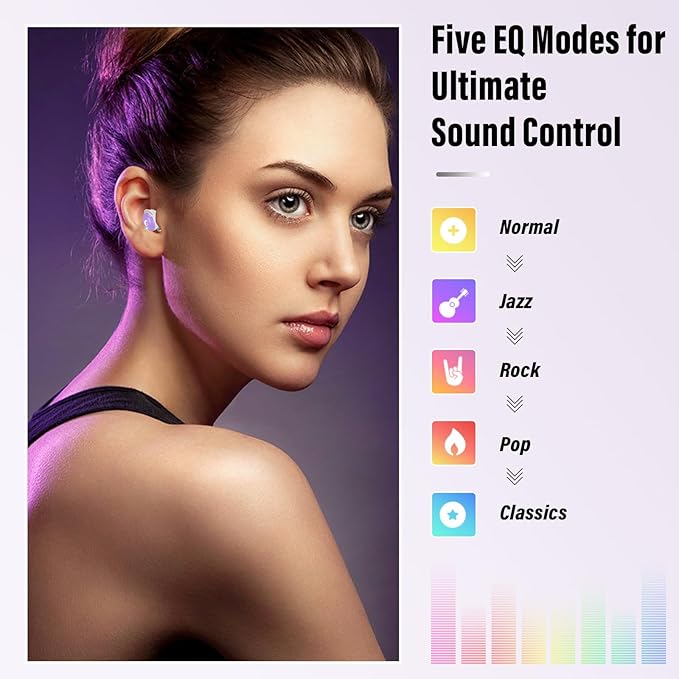 Sleep Earbuds Bluetooth 5.4 in Ear Smart Touch Screen Ear Buds, 48H Playtime Mini Sleep Headphones Small Design for Side Sleepers, Crystal-Clear Calls, 5 EQ Modes, IPX7 Waterproof Earphone Purple