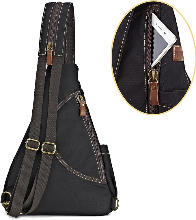 Canvas Sling Bag Convertible Crossbody Chest Bag Shoulder Backpack Daypack for Men Women Outdoor Cycling Travel