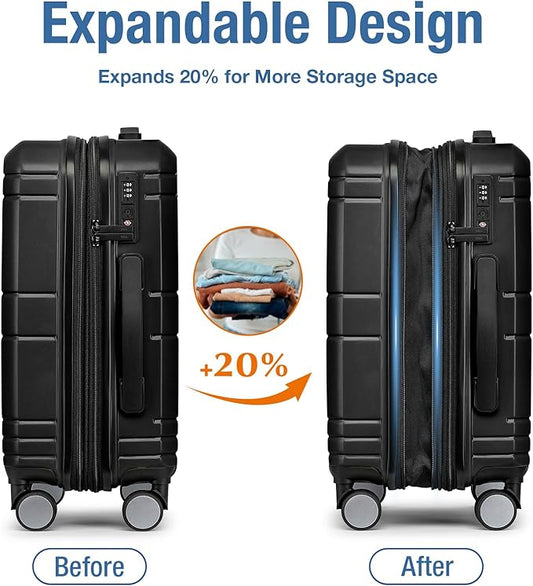 KYME Carry On Luggage 22x14x9 Airline Approved with TSA Lock Hard Shell Carry On Suitcase Lightweight Suitcases with Wheels Small Luggage for Men Women,Carry-On 20 Inch,Black