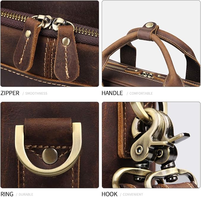 Augus Leather Messenger Bag for Men Vintage Travel Backpack 17 inch laptop Briefcase Shoulder Bags