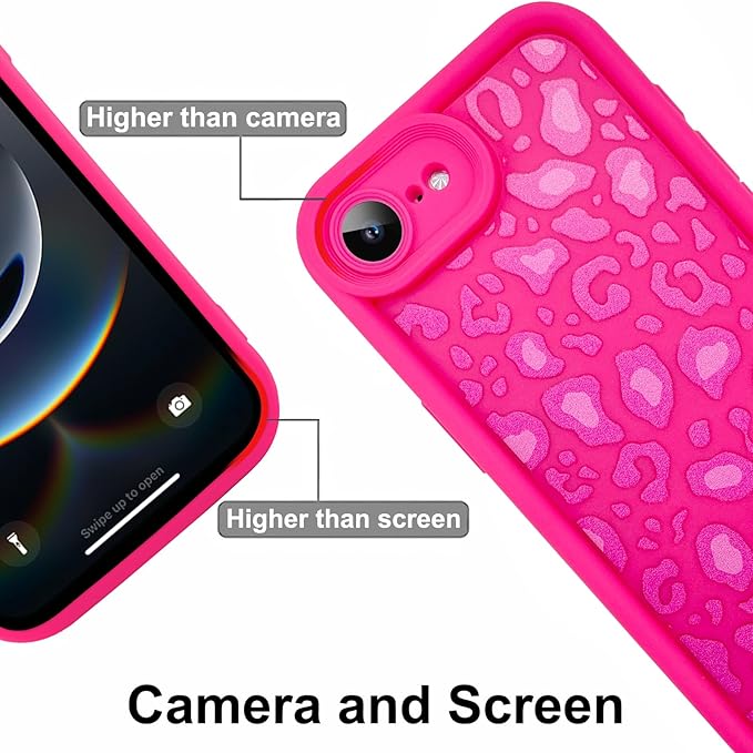 KANGHAR Case for iPhone 16e Leopard Printed Pattern Cute Cheetah Phone Case Soft TPU Shockproof Protective Cover for iPhone 16e 6.1 Inch Hot Pink