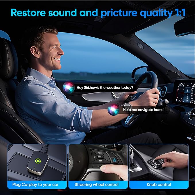 2-in-1 Wireless Carplay Adapter for Apple iPhone & Android, Car Play Adapter Used to Convert Wired Connections Into Wireless, Compatible with Car's Wired CarPlay & Android Auto Vehicles Plug & Play