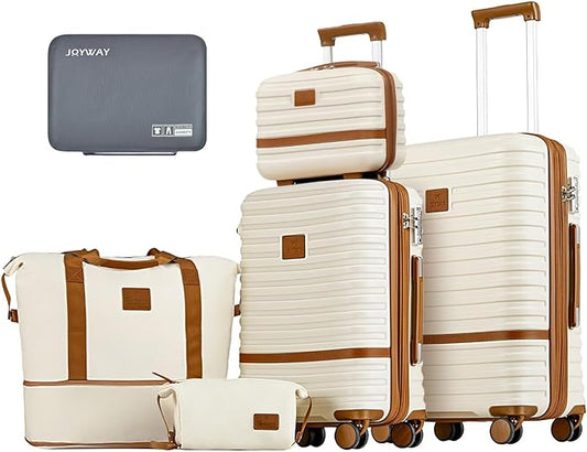 Joyway Expandable Luggage Sets 2 Piece Carry on and Check,Hardside Suitcase with Spinner Wheels and TSA Lock (White,13/20/24)